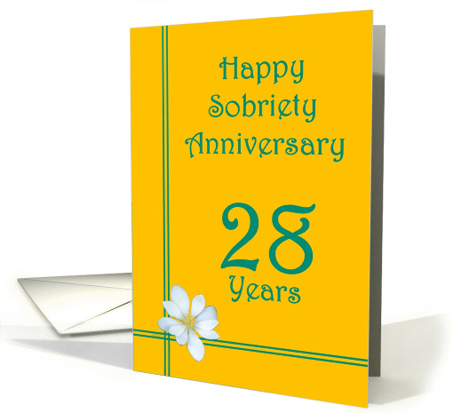 28 Years Happy Sobriety Anniversary, White Flower card (978675)