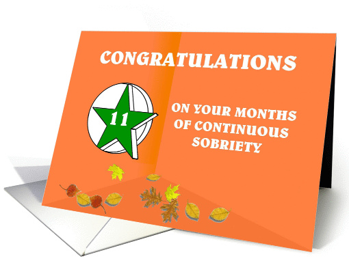 11 Months Continuous Sobriety Falling leaves card (980891)