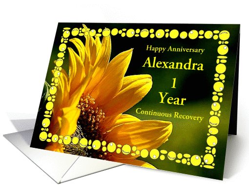 Happy Recovery Anniversary,- Sunflower, Framed in little circles card