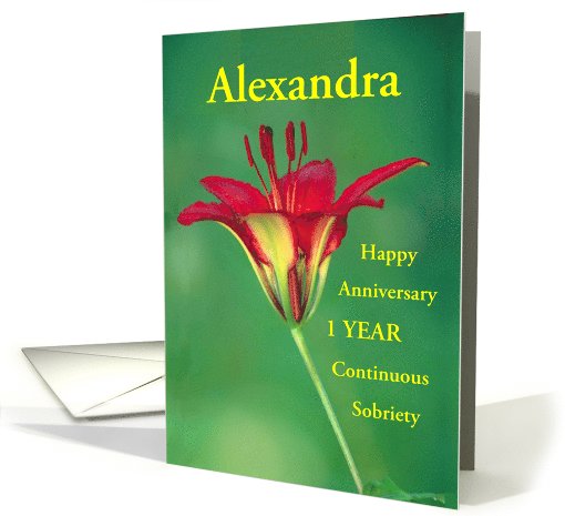 Happy Recovery Anniversary,- Red wood lily flower card (995057)