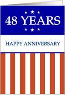 48 YEARS. Happy Anniversary, Red White and Blue with Stars, card