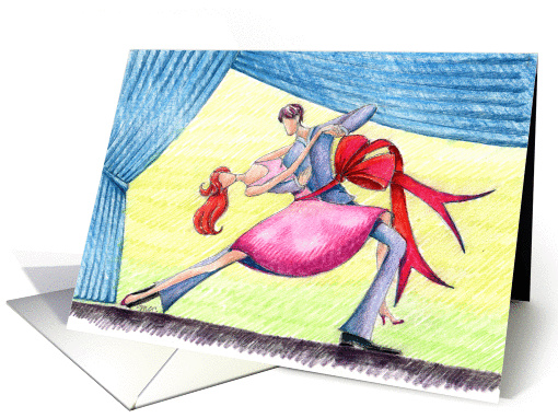 Birthday - Couple Dancing with Ribbon on Stage card (905832)