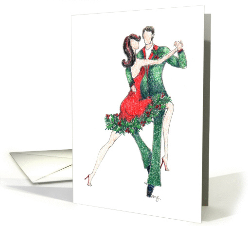 Merry Christmas - couple dancing - holly card (974733)