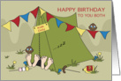 Twins Happy Birthday to you Both - Camping Kids card
