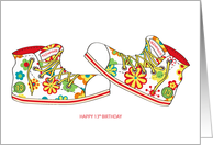 Happy Birthday - Teenager - 13 - Canvas Flowery Shoes card