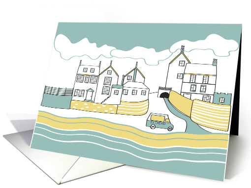 Illustration - Fishing Village and Beach card (1219494)