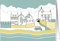 Illustration - Fishing Village and Beach card