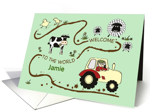 Baby Birth Congratulations - Custom Name - Fun on the Farm card