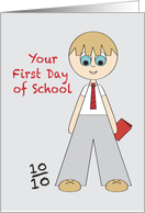 First Day of School - boy in smart school uniform card