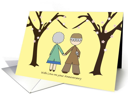 Happy Anniversary, an elderly couple taking a walk card (914537)