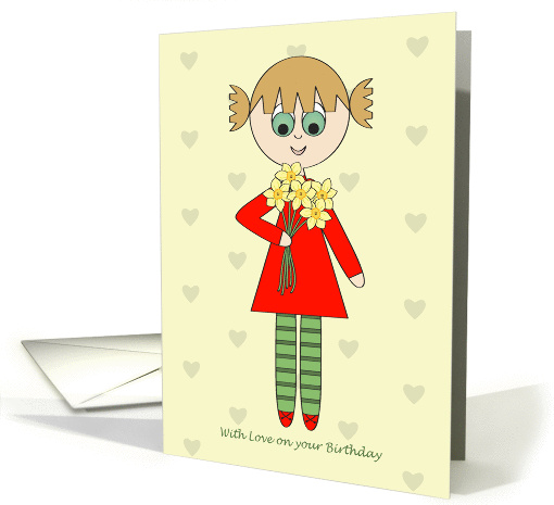 Love on Your Birthday, Girl with yellow flowers card (914553)