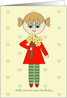 Love on Your Birthday, Girl with yellow flowers card