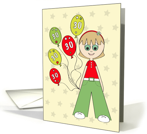 Happy 30th Birthday, Girl with Balloons card (916546)