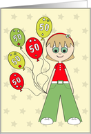 Happy 50th Birthday, Girl with Balloons card