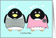 Thinking of You - Penguins in Love card