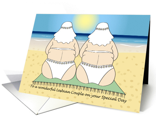 Wedding Congratulations - Beach Couple - Lesbian card (936097)