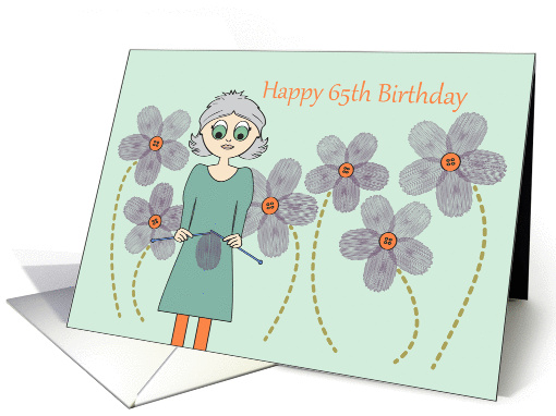 Birthday - 65 - yarn wool flowers card (978975)