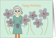 Happy Birthday  knitting a flower garden card