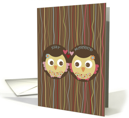Wedding - Just Married - Lesbian - Owls in tree card (980045)