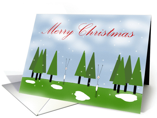 Merry Christmas Reindeer and Trees in the Snow card (1128032)