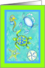 Ocean Sea Life Seahorse, Crab, Turtle, Starfish, Sand Dollar Card