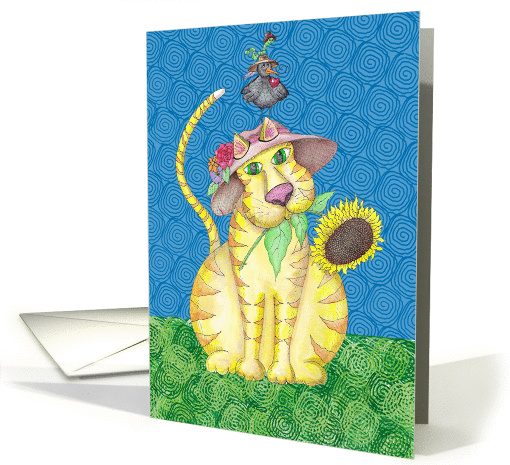 The Gardeners Cat Bird and Worm Painting card (911286)