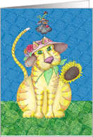 The Gardeners Cat Bird and Worm Painting Card