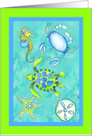 Ocean Sea Life Seahorse, Crab, Turtle, Starfish, Sand Dollar Card