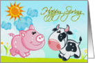 Happy Spring, messages, news, friends, farm, pet, animal, pig, cow, card