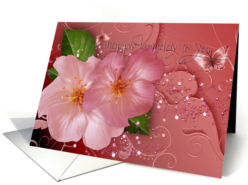 Happy Birthday- Greting Card, Flowers, Butterfly, Romance card