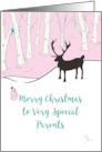 Merry Christmas Special Parents Whimsical Reindeer Pink Forest card