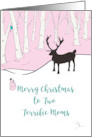 Lesbian Christmas Two Terrrific Moms Whimsical Reindeer Pink Forest card