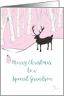 Merry Christmas Special Grandson Whimsical Reindeer Pink Forest card