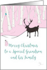 Merry Christmas Grandson and Family Whimsical Reindeer Pink Forest card