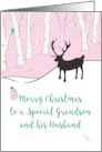 Gay Christmas Grandson and Husband Whimsical Reindeer Pink Forest card