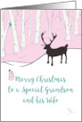 Merry Christmas Grandson and Wife Whimsical Reindeer Pink Forest card