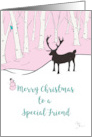 Merry Christmas Special Friend Whimsical Reindeer Pink Forest card