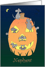 Happy Halloween, Nephew, Cute Cartoon Mice Carving Pumpkin card