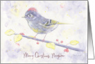 Merry Christmas Neighbor Whimsical Purple Watercolor Bird with Holly card