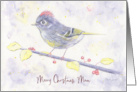 Merry Christmas Mom Whimsical Purple Watercolor Bird with Holly card