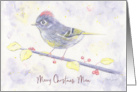 Merry Christmas MUM Whimsical Purple Watercolor Bird with Holly card