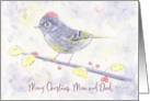 Merry Christmas MUM and Dad Whimsical Purple Watercolor Bird Holly card