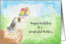 Happy Birthday, Wonderful Mother, Bird with Flowers card