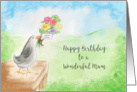 Happy Birthday, Wonderful MUM, Bird with Flowers card