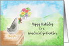 Happy Birthday, Wonderful Godmother, Bird with Flowers card