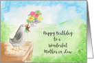 Happy Birthday, Wonderful Mother in Law, Bird with Flowers card