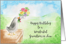 Happy Birthday, Wonderful Grandson in Law, Bird with Flowers card