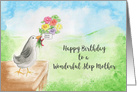 Happy Birthday, Wonderful Step Mother, Bird with Flowers card
