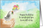 Happy Birthday to Wonderful You from All of Us, Bird with Flowers card