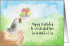 Happy Birthday to Wonderful You from Both of Us, Bird with Flowers card